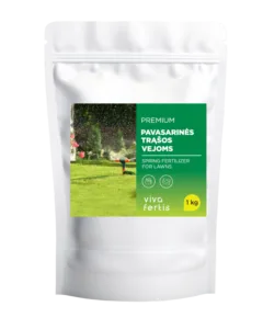 a white bag with a green label