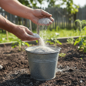 Birūs medžio pelenai beriami į kibirą &ndash; natūrali kalio trą&scaron;a ir dirvos kalkinimo priemonė